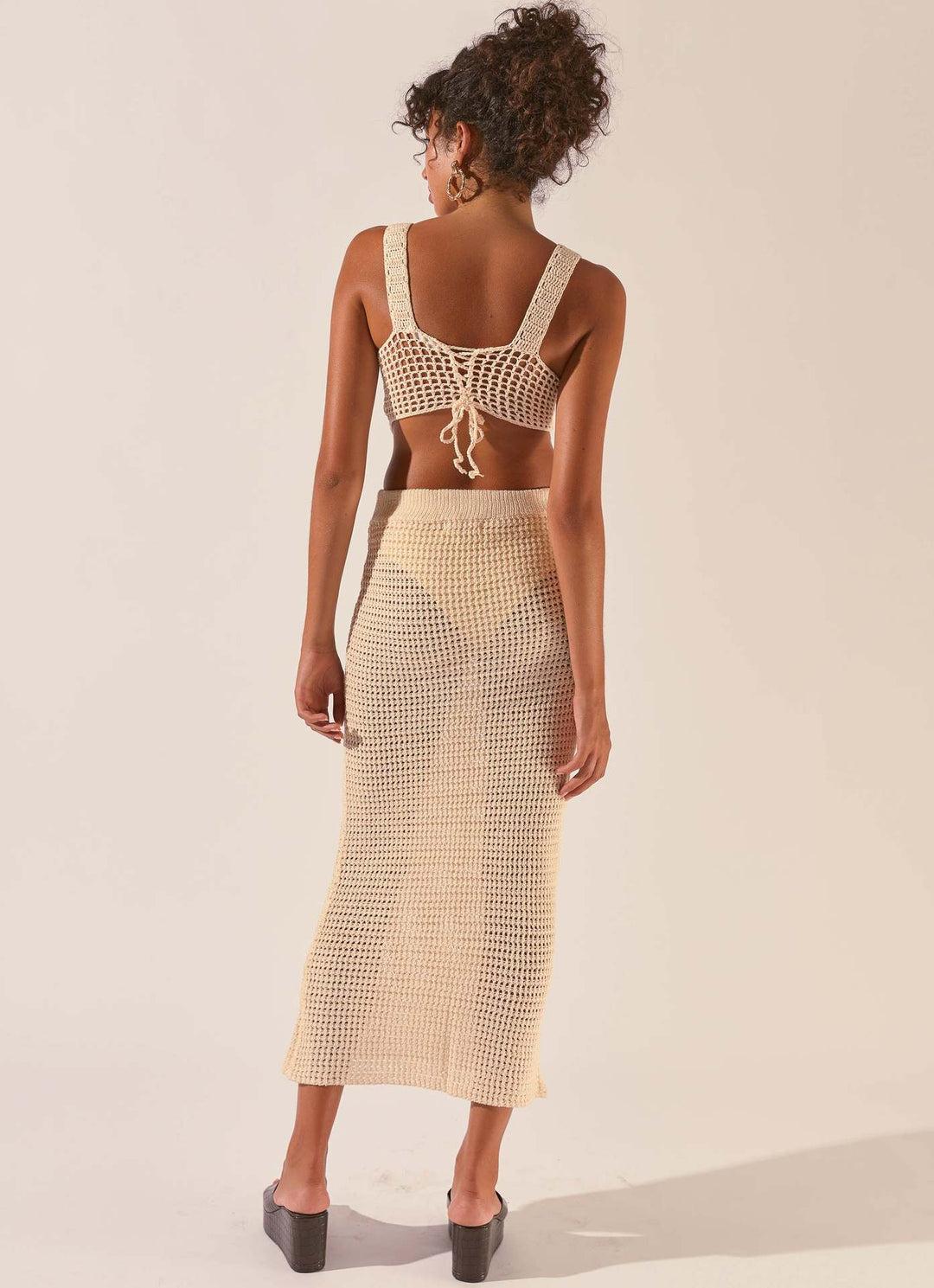 Damen gehäkeltes Crop-Top und Maxirock-Set R&B