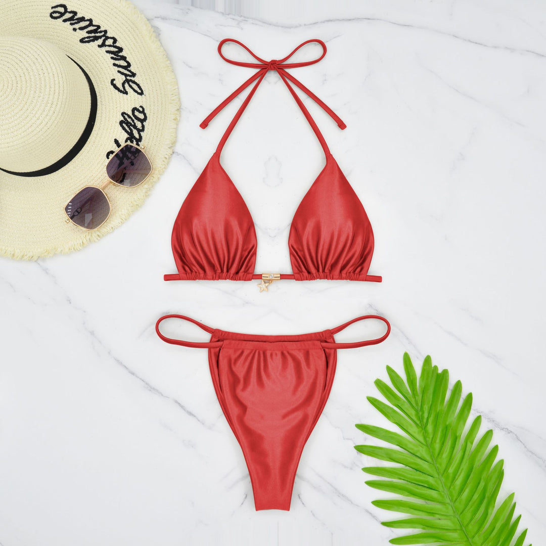 Damen Triangel-Bikini mit raffinierter Vorderansicht und elegantem Goldakzent R&B