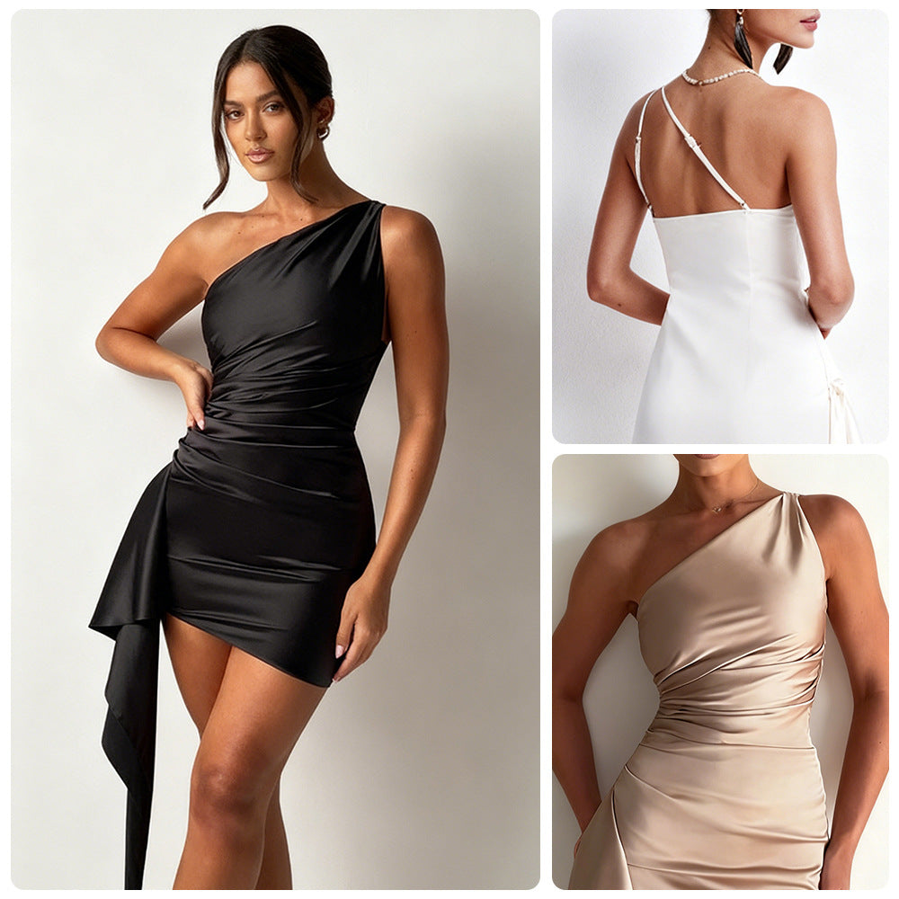 Damen Asymmetrisches Minikleid mit schickem Drapierungsdesign und seitlichem Überwurf EB