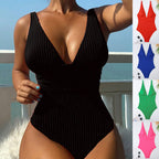 Damen Einteiler Badeanzug mit raffiniertem Rippendesign R&B