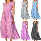 Damen Maxikleid mit einem verspielten Punktmuster und V-Ausschnitt R&B