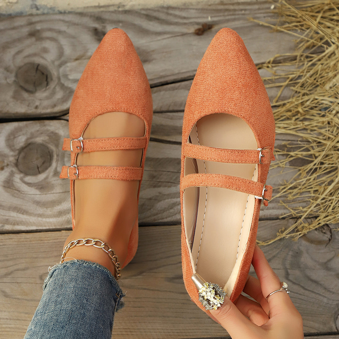 Damen elegante Ballerinas mit doppeltem Riemen und spitzem Design R&B