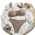 Damen Bandeau-Bikini mit floralem Häkelmuster R&B