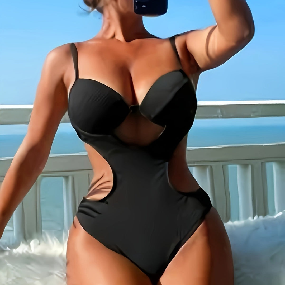 Damen Einteiler Badeanzug mit elegantem Cut-Out-Design und verstellbaren Trägern R&B
