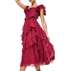 Damen Rüschen Maxikleid mit fließendem Schnitt und romantischem Design R&B