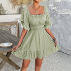 Damen romantisches Rüschensommerkleid mit elastischem Taillenbund R&B