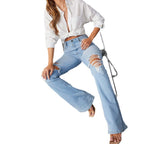 Damen Flared Jeans mit ausgefranstem Saum und verwaschenem Effekt R&B
