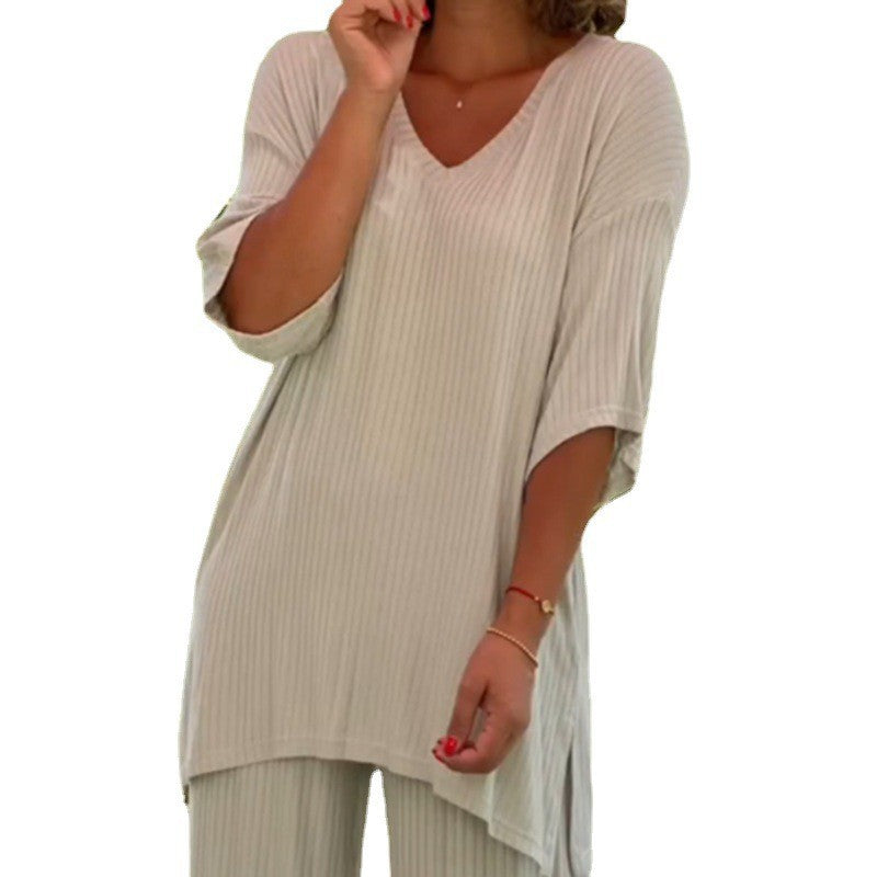 Damen Lässiges Zweiteiler-Outfit mit atmungsaktiven Materialien und eleganten Streifen Heidi-Mode