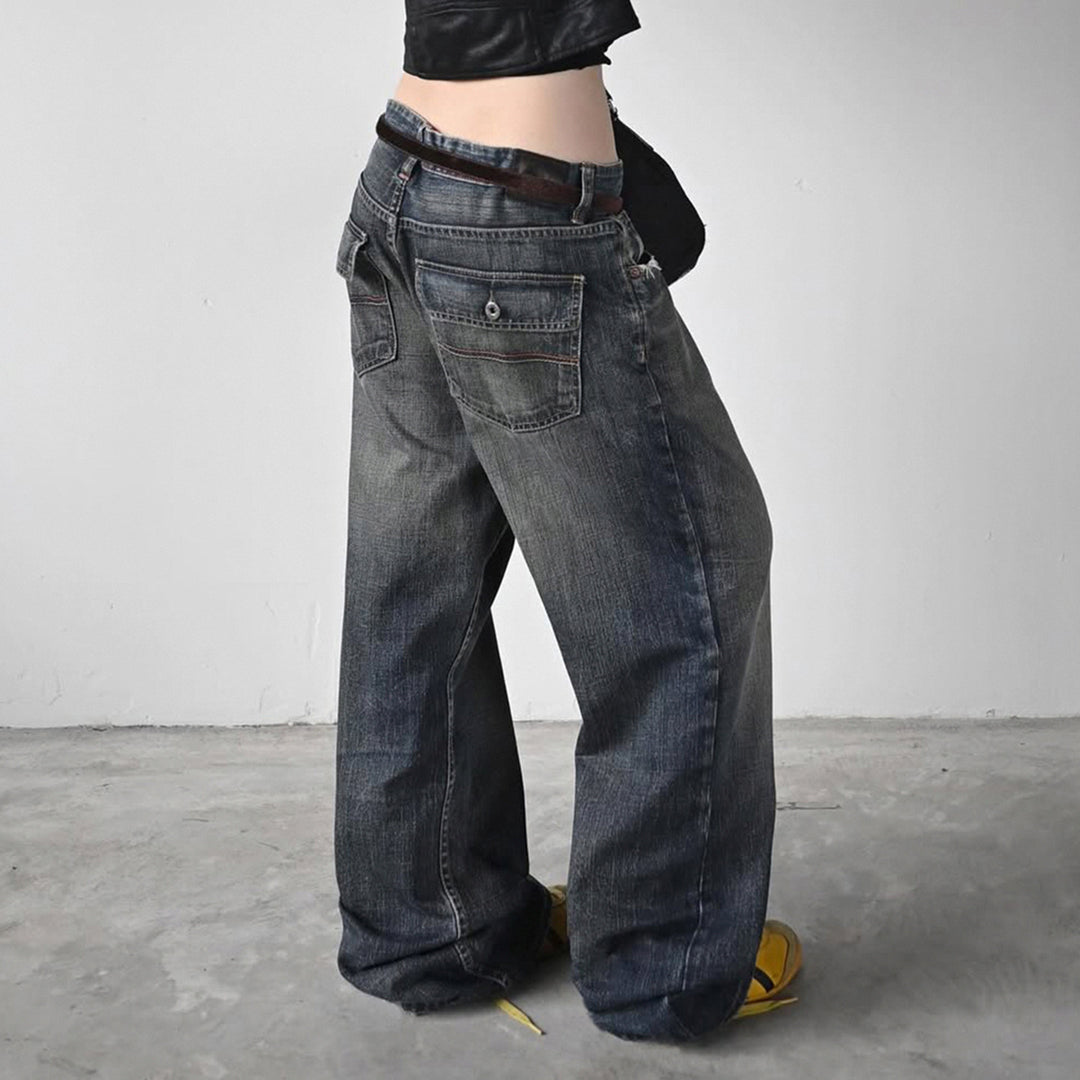 Damenweite Denim-Jeans im lässigen Chino-Stil mit hohem Bund R&B