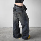 Damenweite Denim-Jeans im lässigen Chino-Stil mit hohem Bund R&B