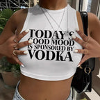 Damen Crop-Top mit mutigem Statement-Druck R&B