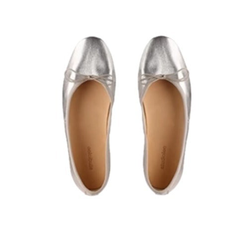 Damen Elegante Ballerinas mit schimmerndem Metallic-Finish und zierlichem Schleifenakzent