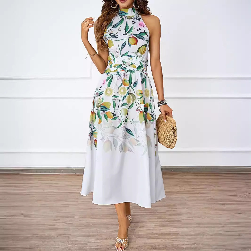 Damen Midi-Kleid mit floralem Muster und elegantem Halterneck R&B