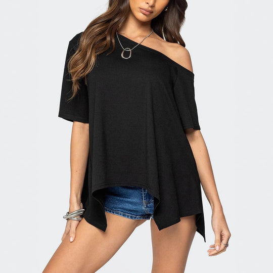 Damen Weit geschnittenes Off-Shoulder T-Shirt R&B