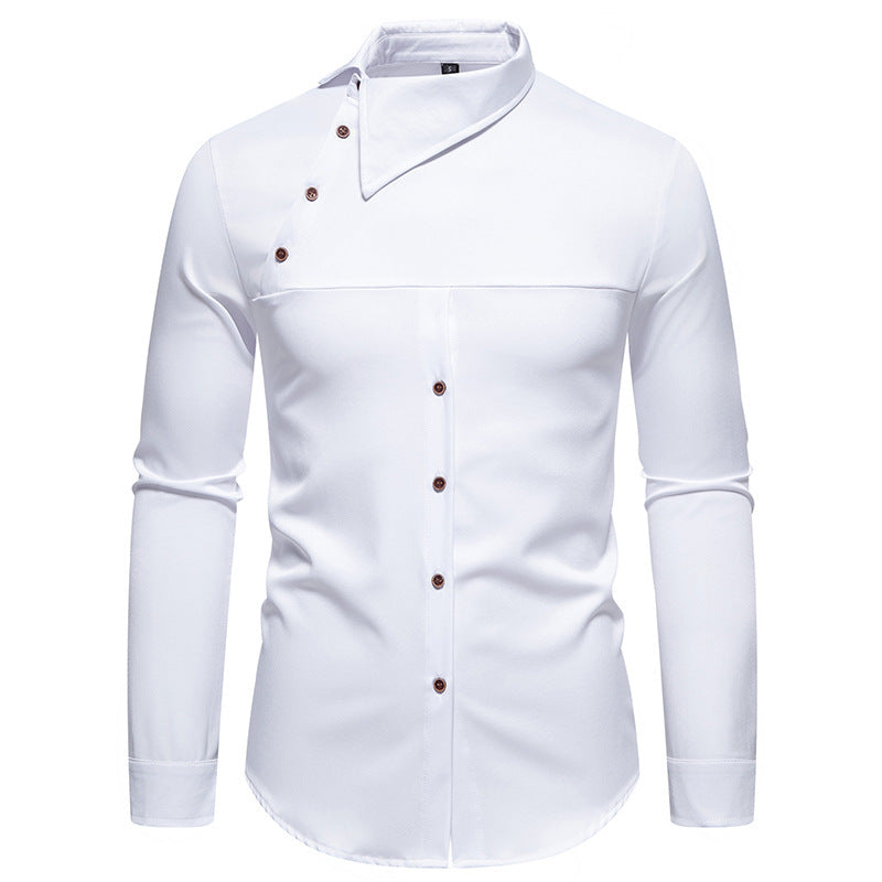 Herren modisches Hemd mit asymmetrischem Kragen und stilvollen Knopfdetails R&B