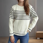 Damen lässiger Pullover mit modischem Streifenmuster und weitem Schnitt R&B