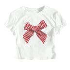 Damen Crop-T-Shirt mit verspieltem Karoband-Motiv und lässigem Schnitt R&B