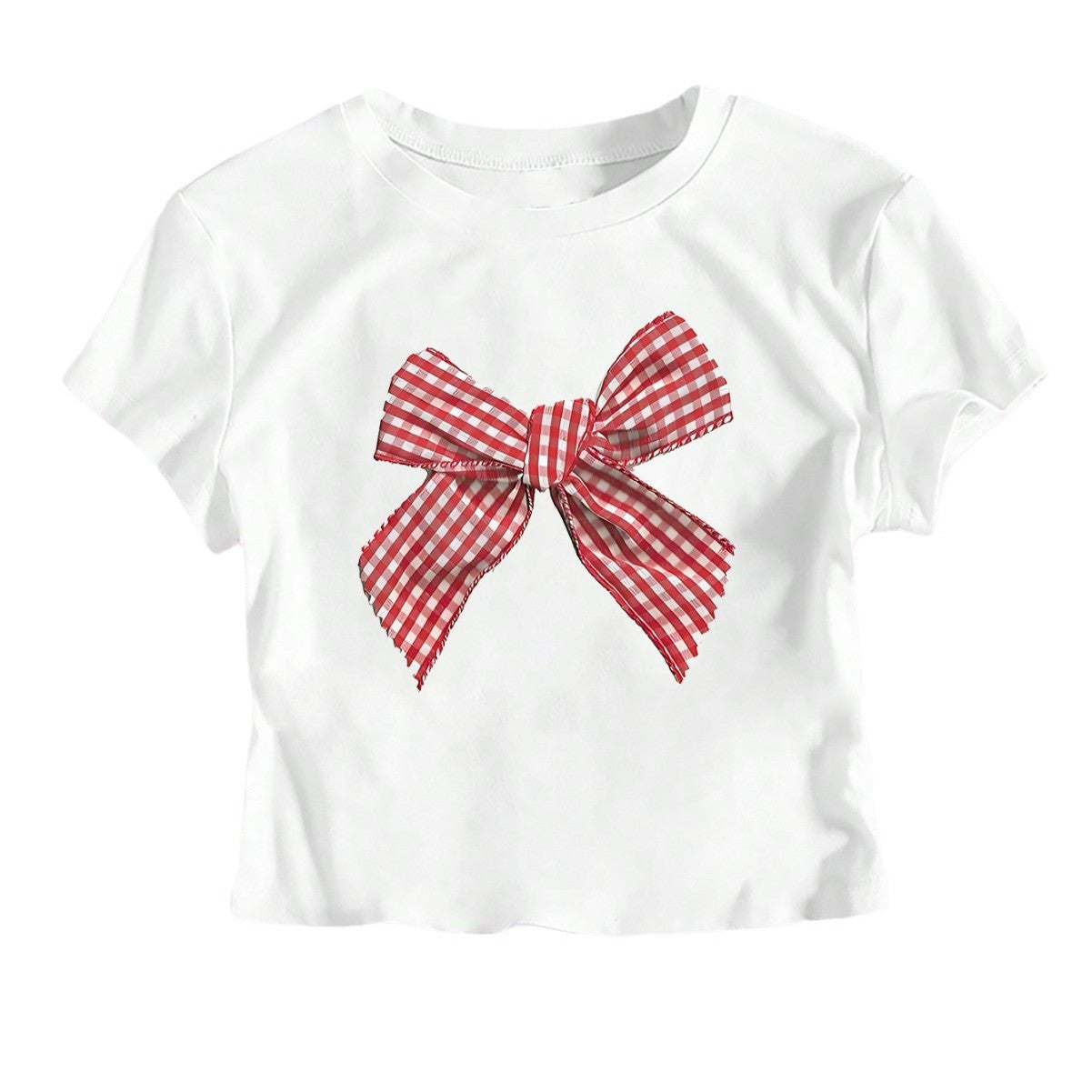 Damen Crop-T-Shirt mit verspieltem Karoband-Motiv und lässigem Schnitt R&B