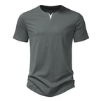 Herren Kurzarm-Henley-T-Shirt mit kreativem V-Ausschnitt und angenehmem Tragegefühl