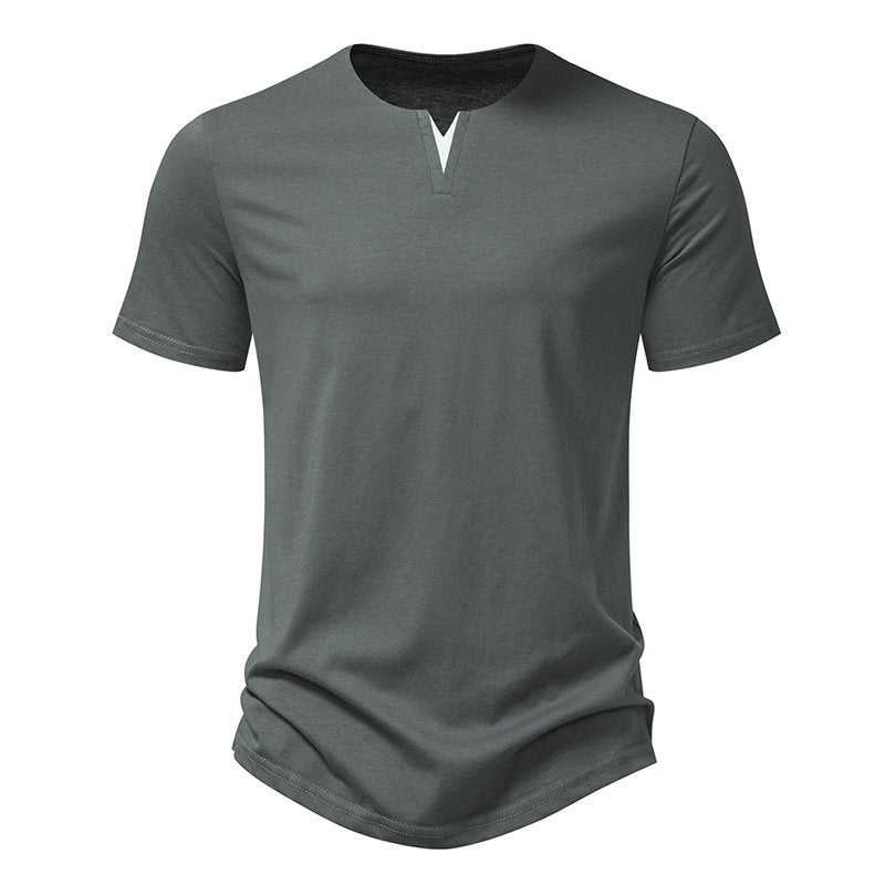Herren Kurzarm-Henley-T-Shirt mit kreativem V-Ausschnitt und angenehmem Tragegefühl