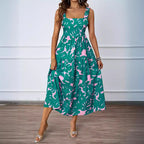 Damen Maxikleid mit verspieltem Rüschendesign und gemustertem Oberteil R&B