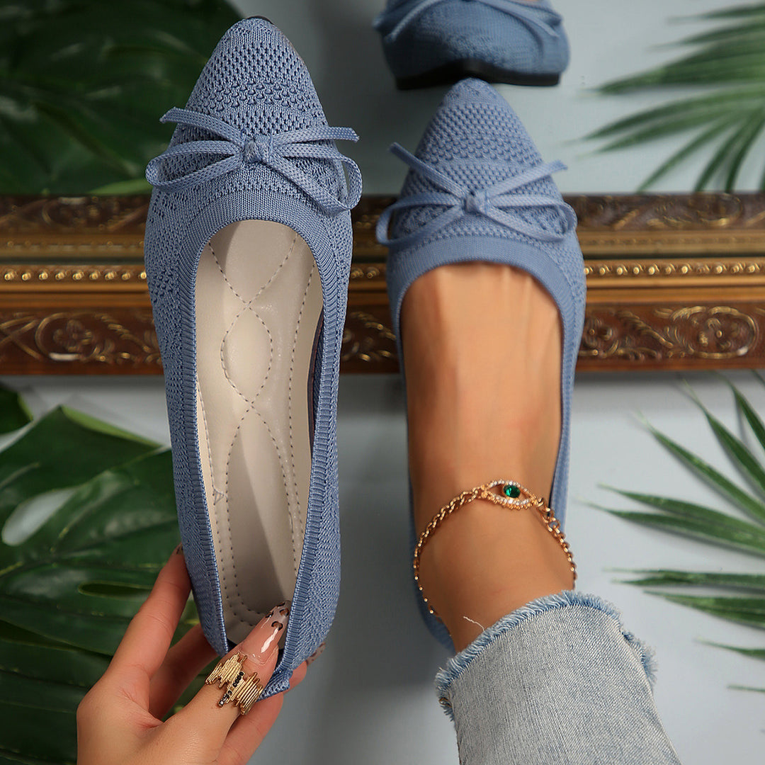 Damen elastische Ballerinas mit modischem Schleifenakzent R&B