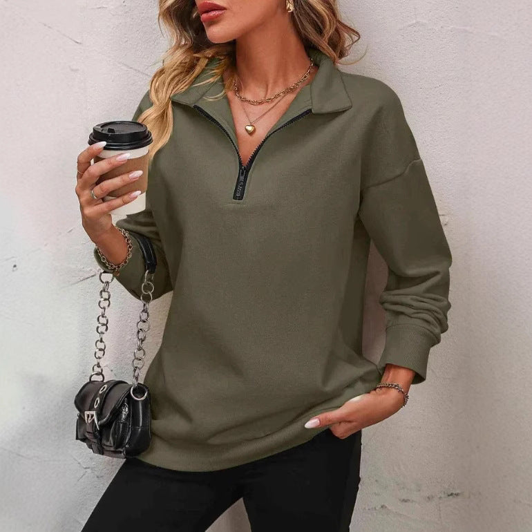 Damen Sportlicher Pullover mit halbem Reißverschluss und gemütlichem Schnitt R&B