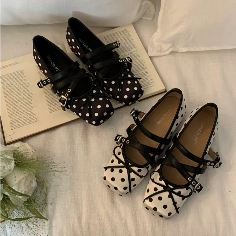 Damen modische Ballerinas mit dekorativem Schleifenmuster und verstellbarem Riemen R&B