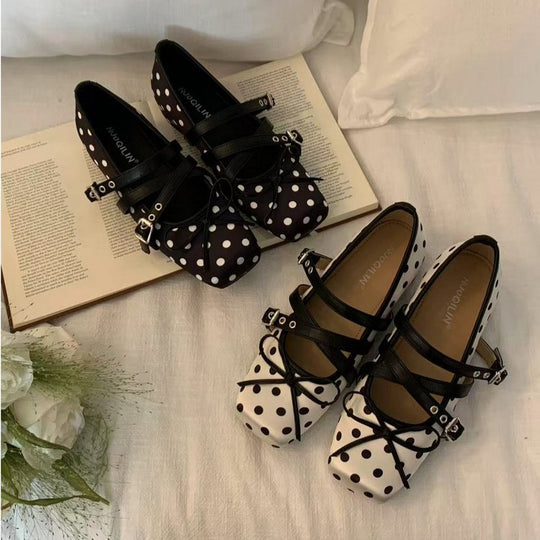Damen modische Ballerinas mit dekorativem Schleifenmuster und verstellbarem Riemen R&B