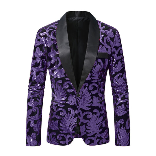 Herren glitzernder Anzugblazer mit floralen Paillettenmustern R&B