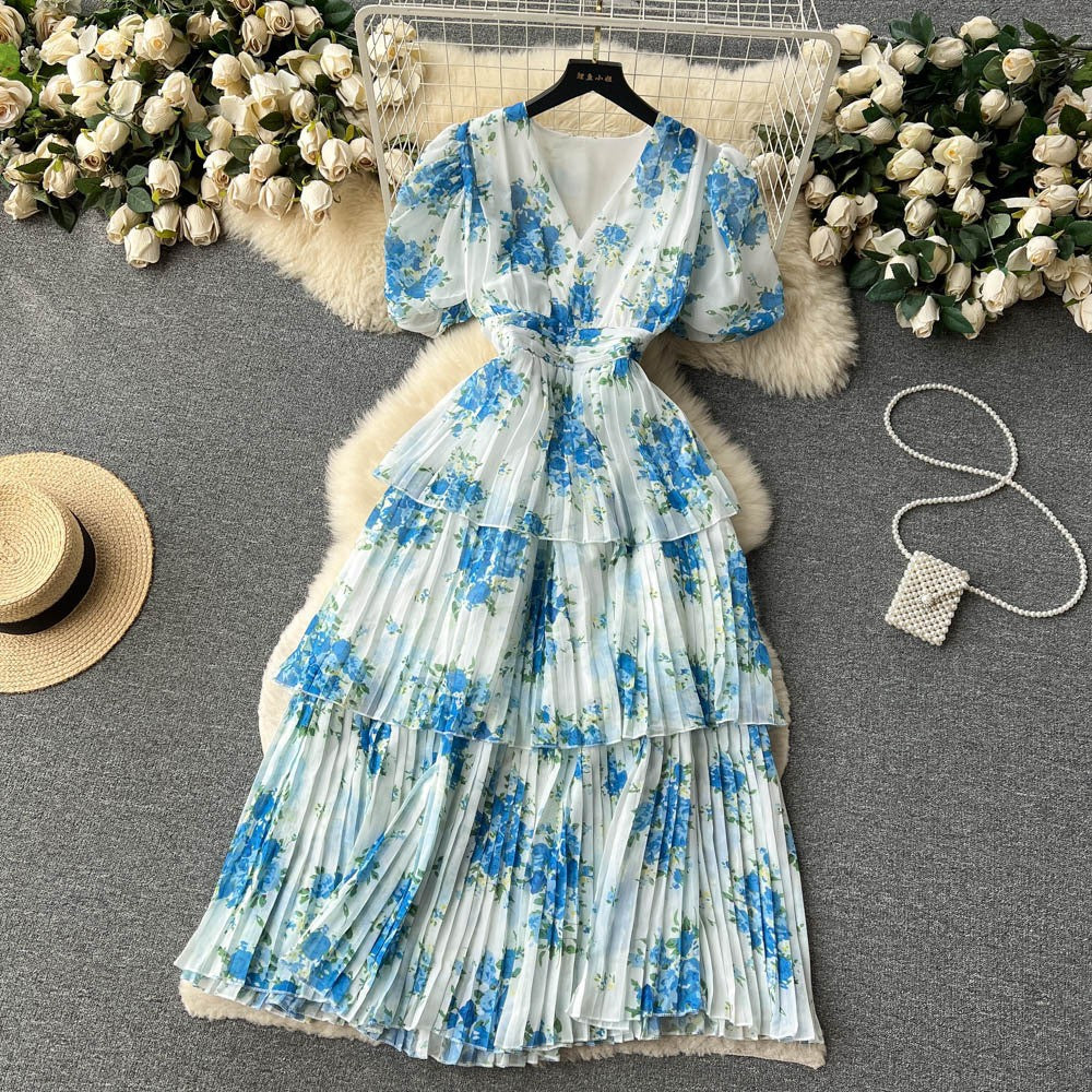 Damen Maxi-Kleid mit voluminösen Rüschendetails und floralem Design R&B