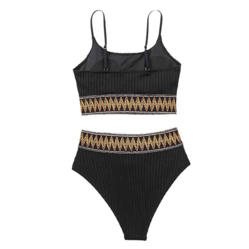 Damen Hochgeschnittener Bikini mit raffiniertem Wellenmuster R&B