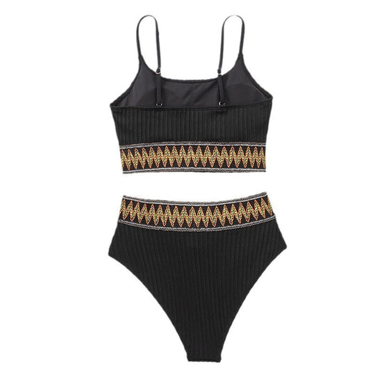 Damen Hochgeschnittener Bikini mit raffiniertem Wellenmuster R&B