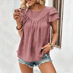 Damen Bluse mit schlichten Volantärmeln und feinem Punktmuster R&B
