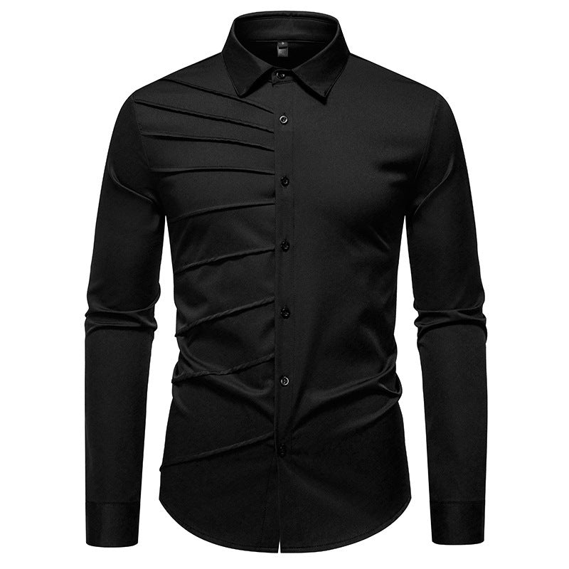 Herren Langarmhemd mit modischem Rippendesign R&B