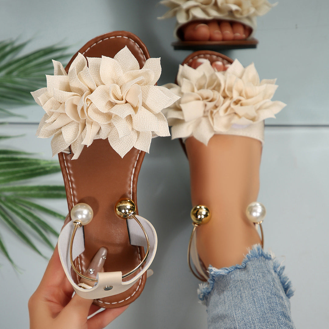Damen komfortable Sandalen mit dekorativen Blumen-Applikationen R&B