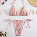 Damen Triangel-Bikini mit liR&Bevollem Blumenmuster und verstellbaren Trägern R&B