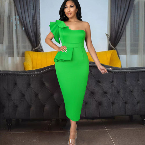 Damen Schickes Ein-Schulter-Kleid mit Volant und tailliertem Schnitt R&B