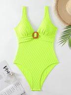 Damen One-Piece Badeanzug mit elegantem Holzring-Design R&B