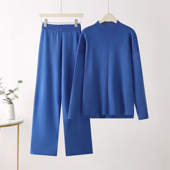 Damen elegantes Set aus langärmligem Oberteil und Palazzo-Hosen R&B
