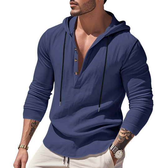 Herren lässiges Langarm-Hoodie mit Knopfleiste und modernem Schnitt R&B