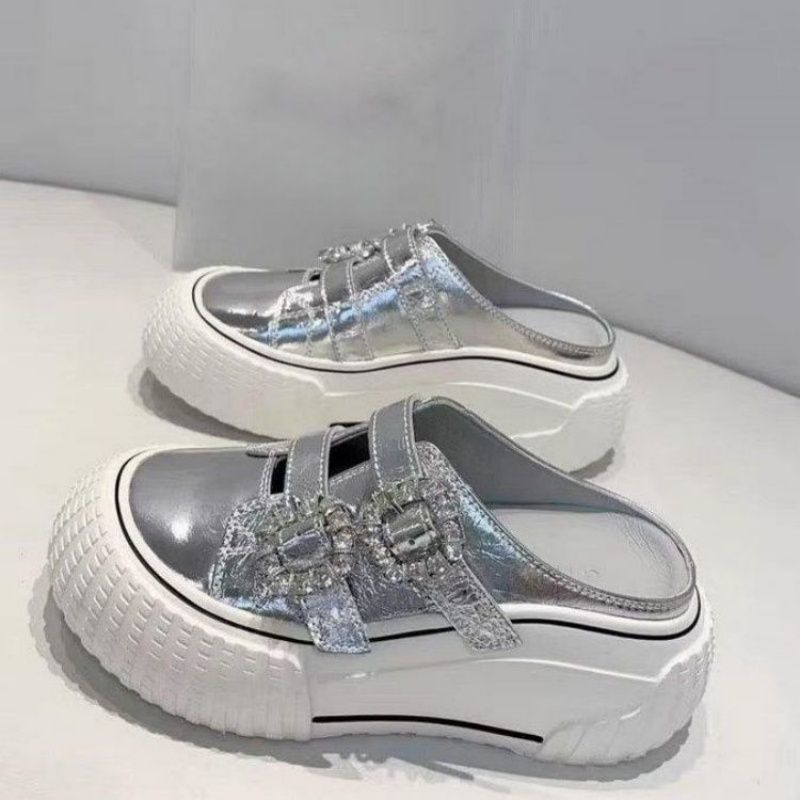 Damen trendige Plateau-Mules mit modischen Strassschnallen R&B