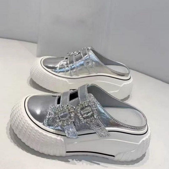 Damen trendige Plateau-Mules mit modischen Strassschnallen R&B