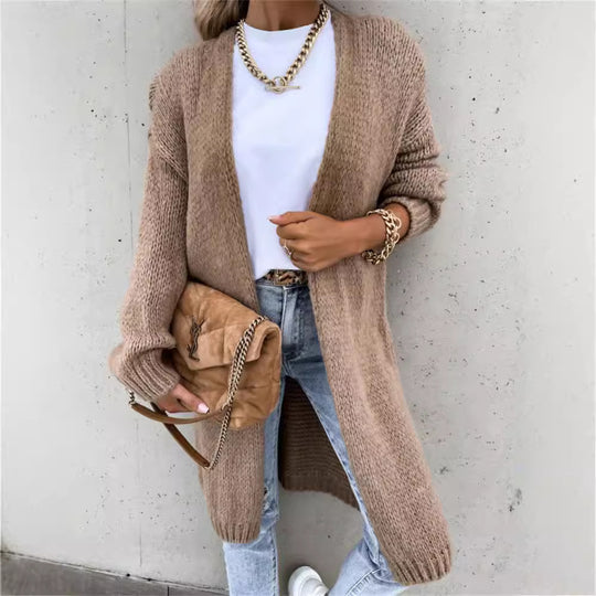 Damen Strickmantel mit lässigem, offenem Design und weichem Material R&B