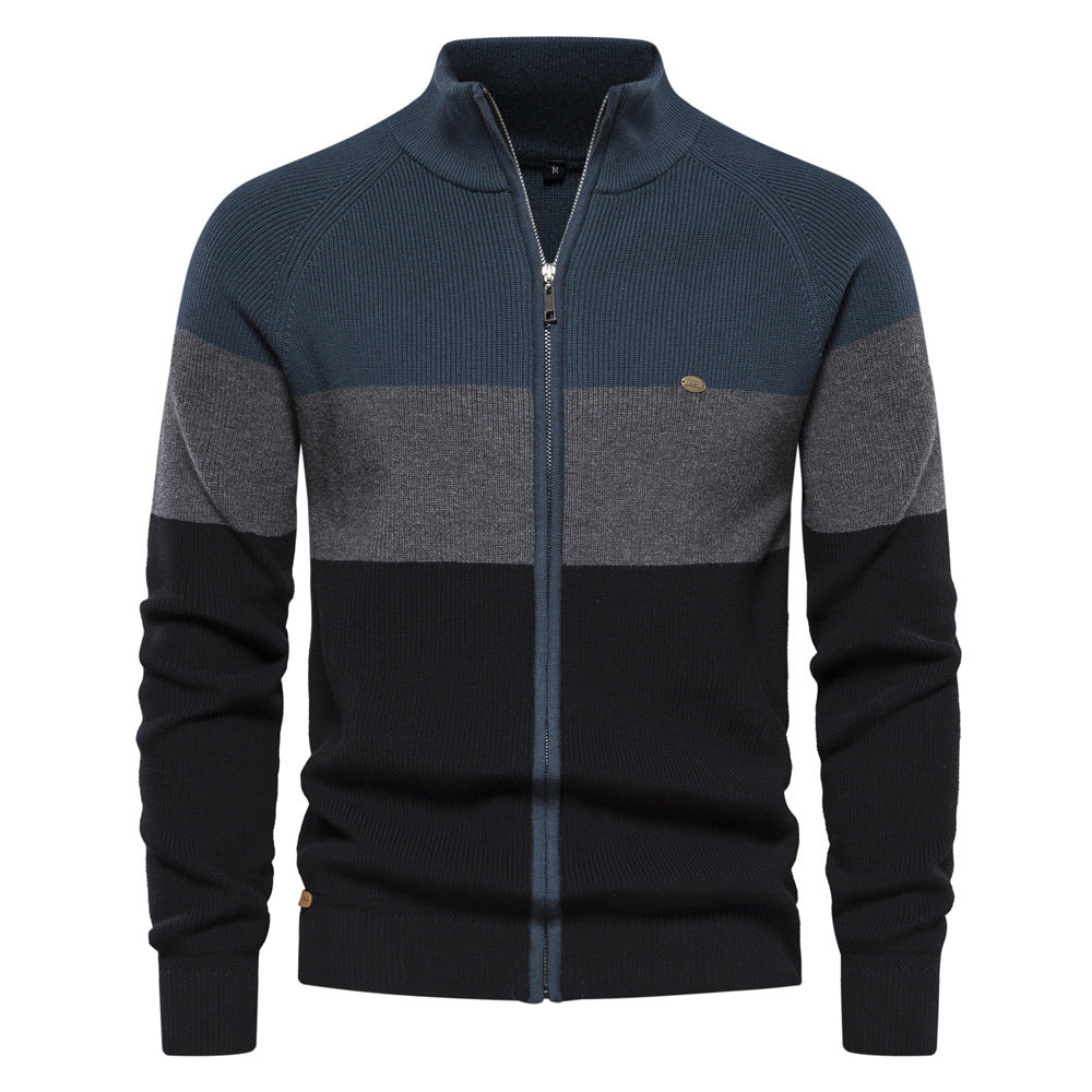 Herren Strickjacke mit modischem Farbblockdesign und hochwertigem Reißverschluss R&B