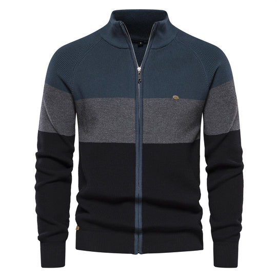 Herren Strickjacke mit modischem Farbblockdesign und hochwertigem Reißverschluss R&B