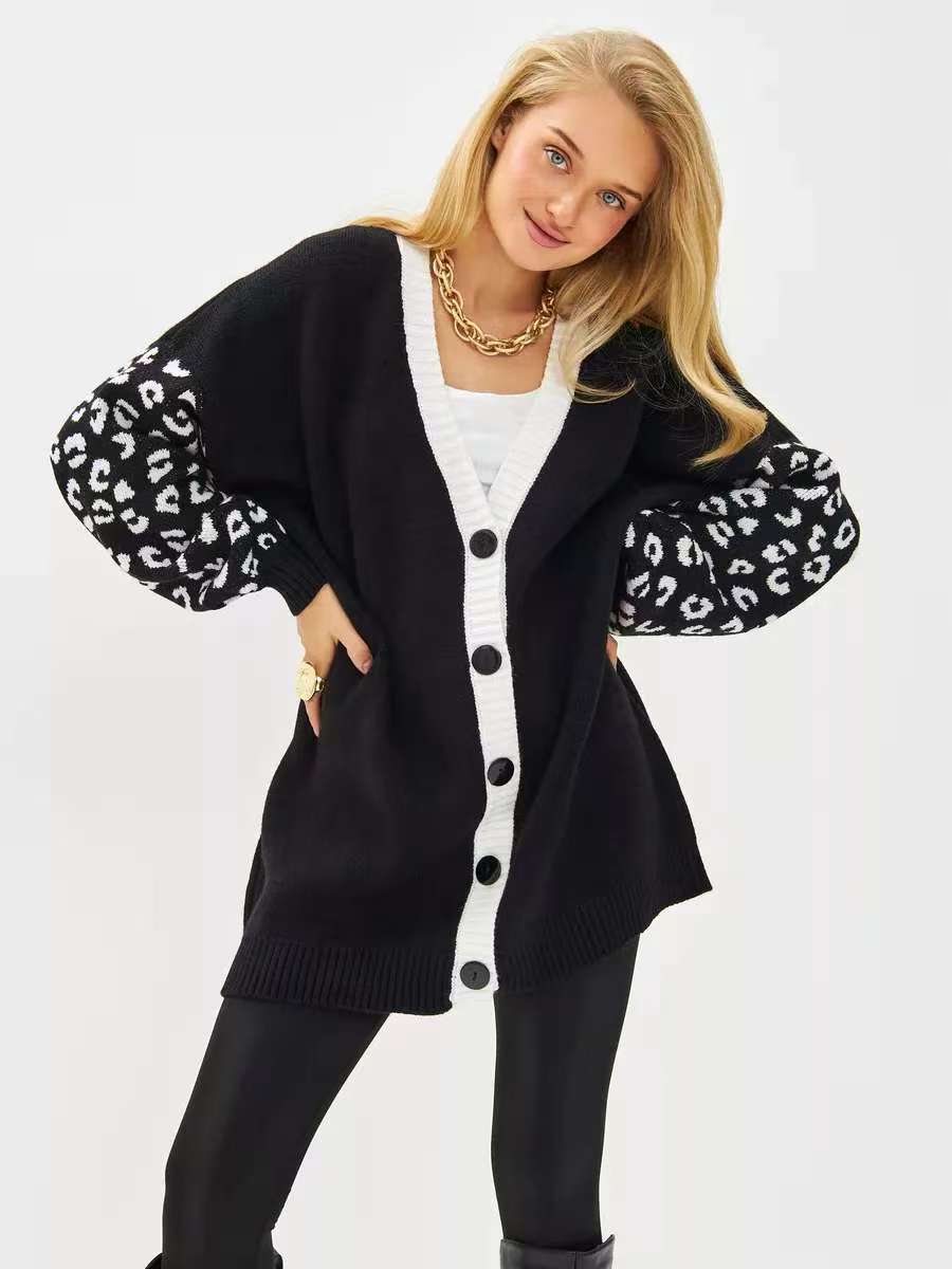 Damen Cardigan mit Leopardenmuster und knöpfen R&B