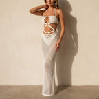Damen figurbetontes Strickkleid mit transparenten Elementen R&B