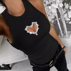 Damen Sportliches Top mit Herz-Ausschnitt und Strassapplikationen R&B