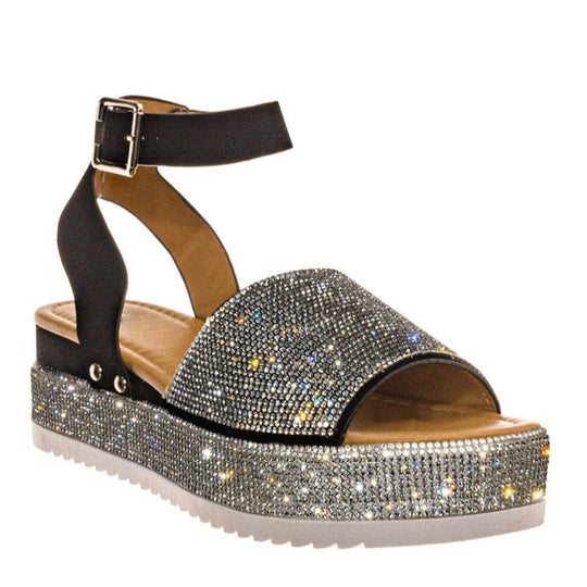 Damen glamouröse Plateau-Sandalen mit kristallverzierten Details R&B